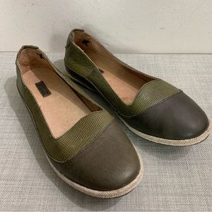 Women's OLUKAI Olive GREEN Leather LINO Slip-On ESPADRILLE Flats LOAFERS  6